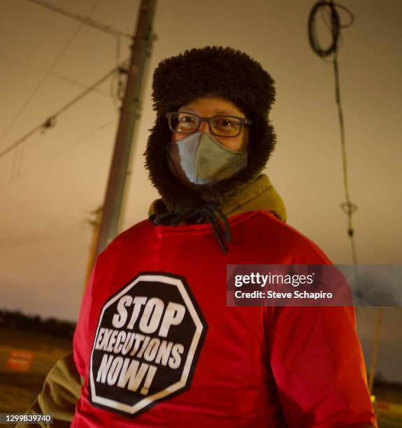 View of American religious activist and author Shane Claiborne during an anti-death penalty rally, Terre Haute, Indiana, January 14, 2021. His...