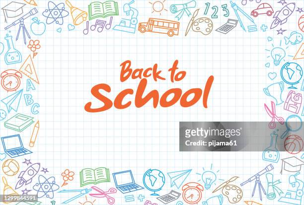 back to school background with line art icons - education stock illustrations