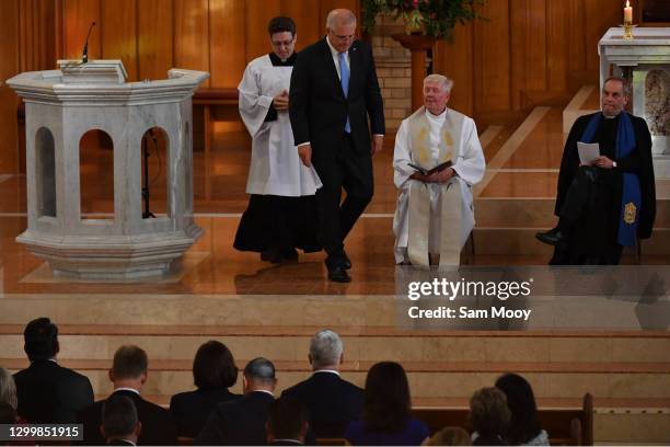 Prime Minister Scott Morrison during a Parliamentary church service for the commencement of parliament at the St Christopher's Catholic Cathedral in...
