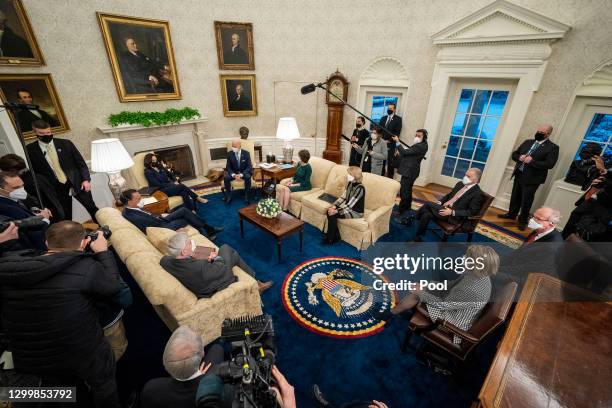 President Joe Biden and Vice President Kamala Harris meet with 10 Republican senators, including Mitt Romney , Bill Cassidy , Susan Collins , Lisa...