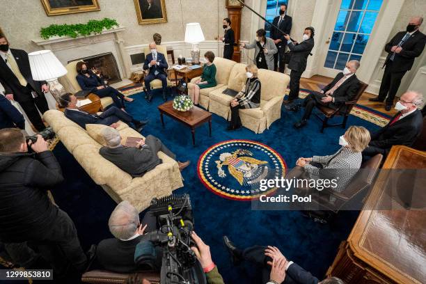 President Joe Biden and Vice President Kamala Harris meet with 10 Republican senators, including Mitt Romney , Bill Cassidy , Susan Collins , Lisa...
