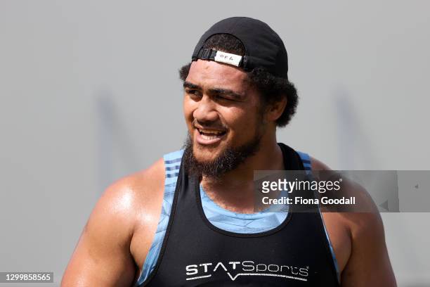 Ofa Tuungafasi in training during a Blues Super Rugby Aotearoa media opportunity at Blues HQ on February 02, 2021 in Auckland, New Zealand.