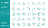 Set of icons of trauma, fracture, concussion. Editable vector stroke. 64x64 Pixel Perfect.