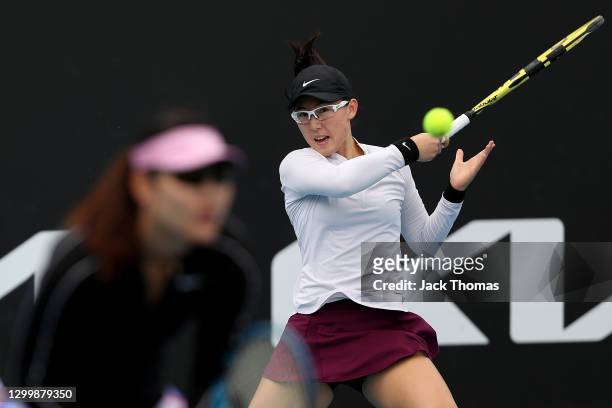 Yingying Duan and Saisai Zheng of China play in their Women's Doubles Second Round Match against Olivia Gadecki and Belinda Woolcock of Australia...