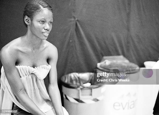 Model backstage at Susan Holmes during Mercedes-Benz Shows LA Fashion Week Spring 2004 & 2003 Smashbox Fashion Week Los Angeles - Black & White...