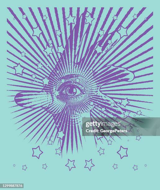 all seeing eyes with stars and sunbeams - chakra stock illustrations
