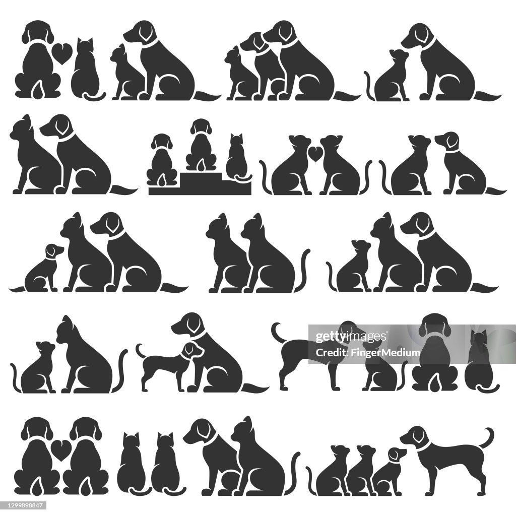 Conjunto de iconos de gato y perro