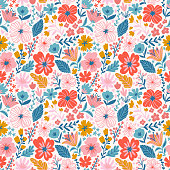 Trendy seamless floral ditsy pattern. Fabric design with simple flowers. Vector cute repeated pattern for baby fabric, wallpaper or wrap paper