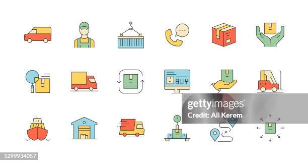 lieferung, lager, kurier, versand, tracking icons - shipping containers green red stock-grafiken, -clipart, -cartoons und -symbole