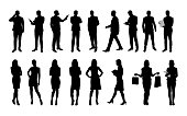 Business people, large set of vector silhouettes of men and women. Workers in suit or clothes