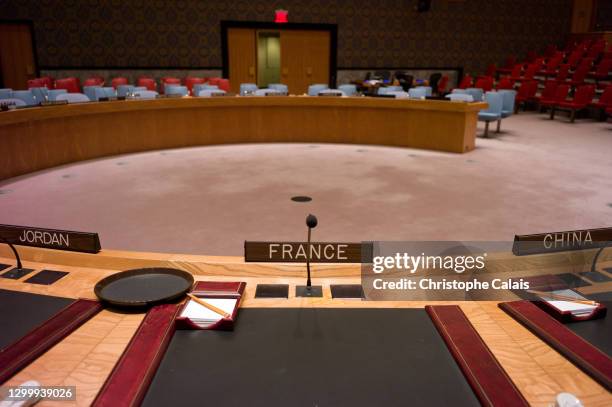 Le siège de la France au Conseil de Sécurité au siège des Nations Unies à New York.