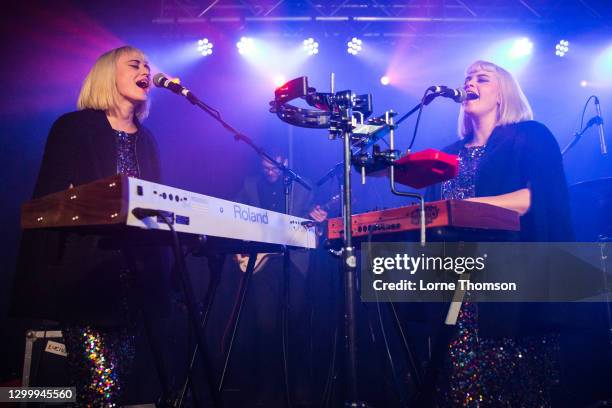 Holly Laessig and Jess Wolfe of Lucius perform at Olso, London on April 16, 2014 in London, England.