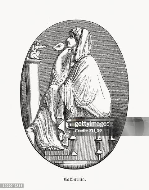 calpurnia (wife of caesar), wood engraving, published in 1893 - caesar sculpture stock illustrations
