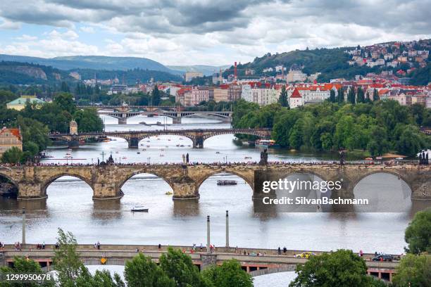 charles bridge and four other bridges across vltava river, prague, czech republic - karlsbrücke stock-fotos und bilder