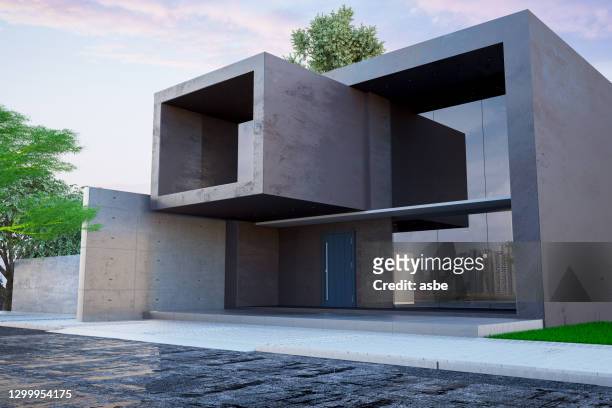 villa cubique moderne - façade immeuble photos et images de collection