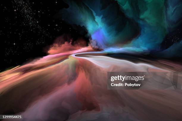 fantastic landscape of another planet - watercolor galaxy stock illustrations