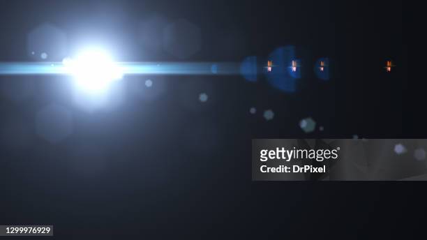 flashlight with lens flare - レンズフレア　黒バック ストックフォトと画像