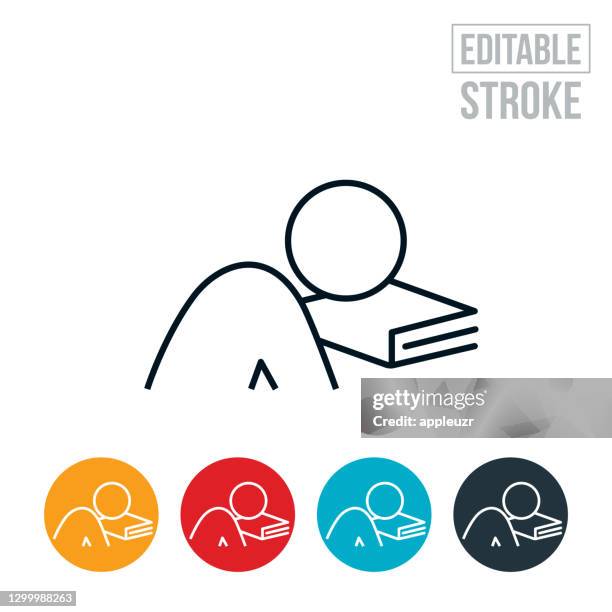 student asleep mit dem kopf auf buch dünne linie symbol - editierbare strich - mit dem gesicht nach unten stock-grafiken, -clipart, -cartoons und -symbole