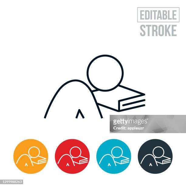 student asleep with their head on book thin line icon - editable stroke - intellectual disability stock illustrations