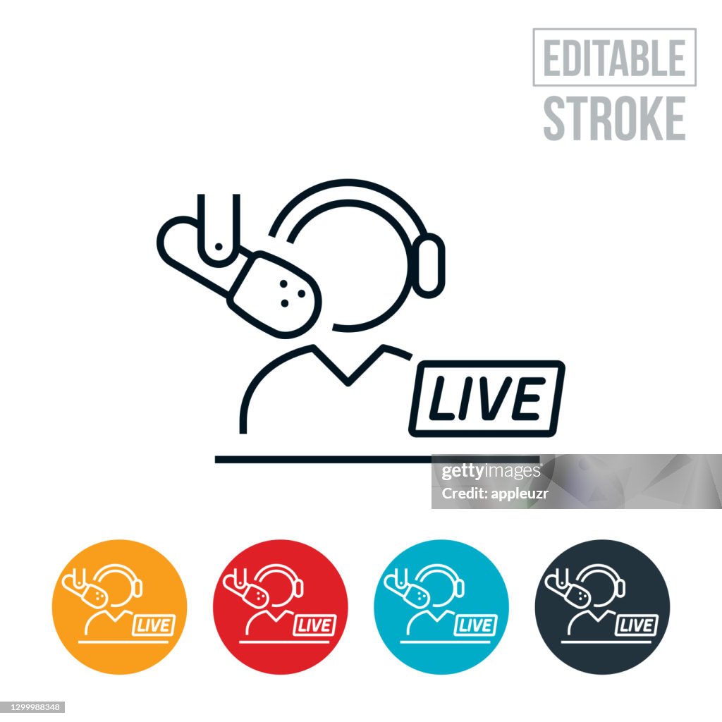 Radio News Reporter Reporting Live Thin Line Icon - Editable Stroke