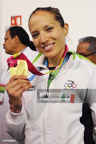 Samantha Salas of Mexico won gold medal with Paola Longoria in the finals in women's racquetball against Aimee Ruiz and Rhonda Rajsich, of USA as...