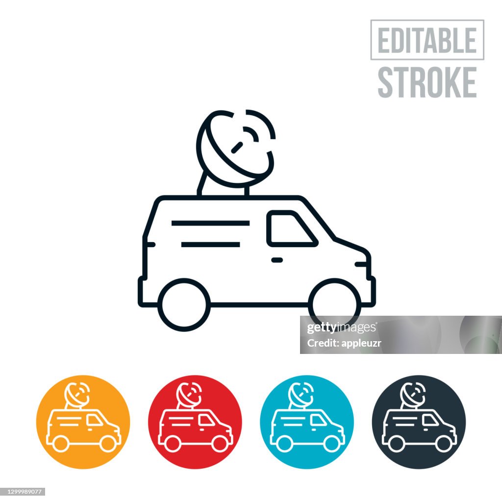 News Van Thin Line Icon - Editable Stroke
