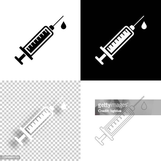 illustrazioni stock, clip art, cartoni animati e icone di tendenza di iniezione di siringa - vaccinazione. icona per il design. sfondi vuoti, bianchi e neri - icona linea - siringa