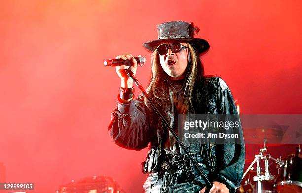 Singer Carl McCoy, of gothic rock band Fields of the Nephilim. Performs live on stage at Brixton Academy on October 22, 2011 in London, United...