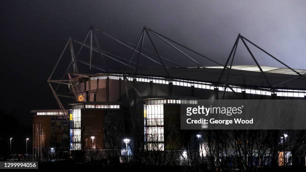 General view outside the stadium ahead of the Papa John's Trophy match between Hull City and Lincoln City at KCOM Stadium on February 02, 2021 in...