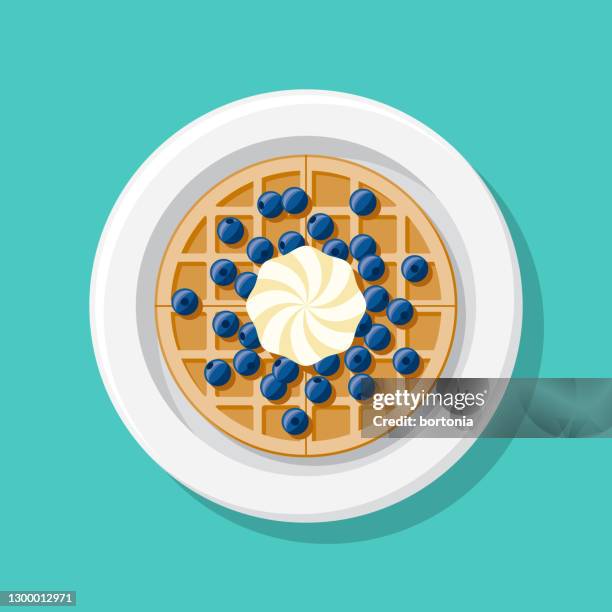 blueberry waffle overhead icon - waffle fries top down stock illustrations