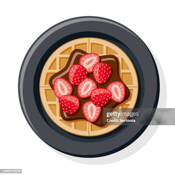 chocolate strawberry waffle overhead icon - chocolate sauce stock illustrations