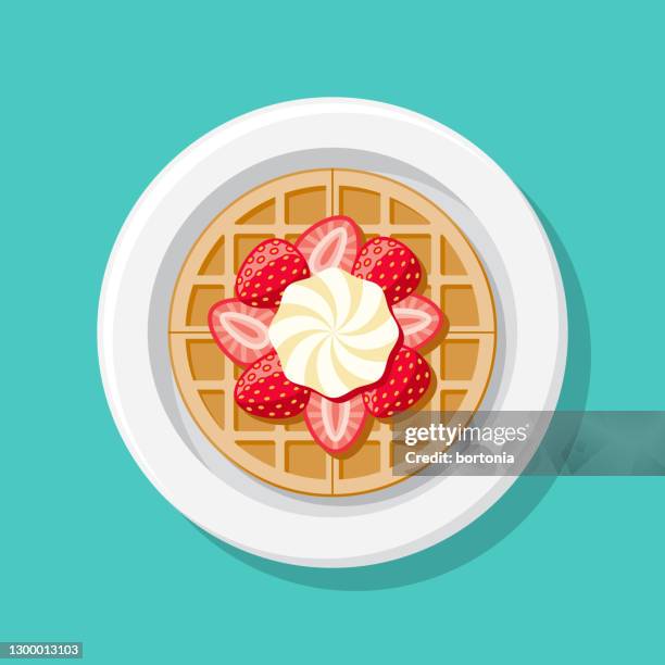 strawberry waffle overhead icon - waffle fries top down stock illustrations