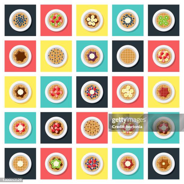 waffle toppings icon set - hazelnut spread stock illustrations