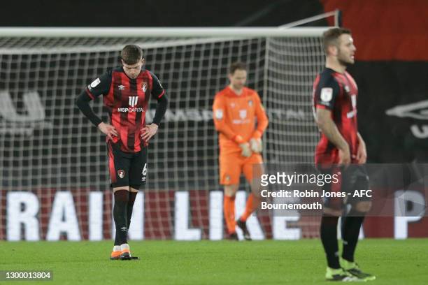 Chris Mepham of Bournemouth reacts after his mistake led to Callum Paterson of Sheffield Wednesday scoring a goal to make it 1-0 during the Sky Bet...