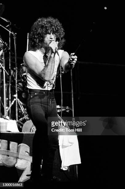 Frontman Marc Storace of Swiss band Krokus performs at The Fabulous Fox Theater on July 26, 1982 in Atlanta, Georgia.