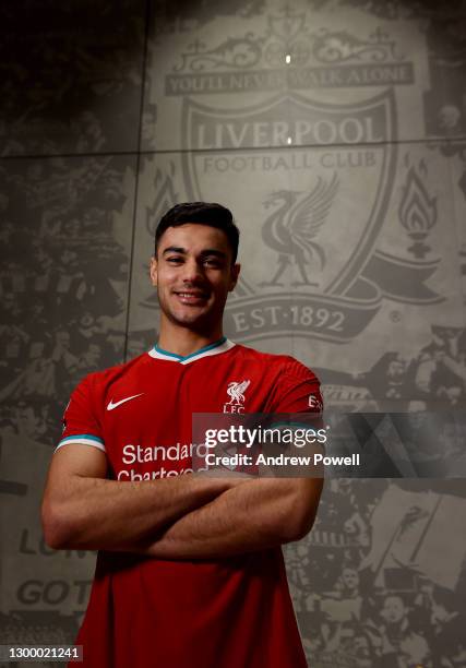 Ozan Kabak new signing of Liverpool at AXA Training Centre on February 02, 2021 in Kirkby, England.