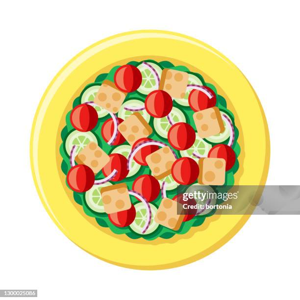 panzanella salad overhead icon - panzanella stock illustrations