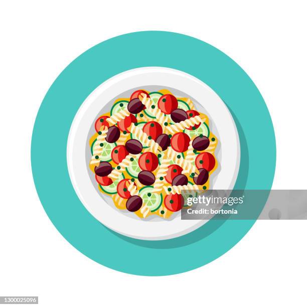 illustrazioni stock, clip art, cartoni animati e icone di tendenza di icona overhead insalata di pasta - cetriolo