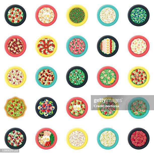 salads icon set - chef salad stock illustrations