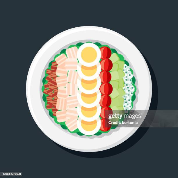 cobb salad overhead icon - blue cheese stock illustrations