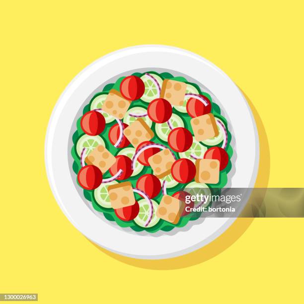 panzanella salat overhead-symbol - salatschüssel stock-grafiken, -clipart, -cartoons und -symbole