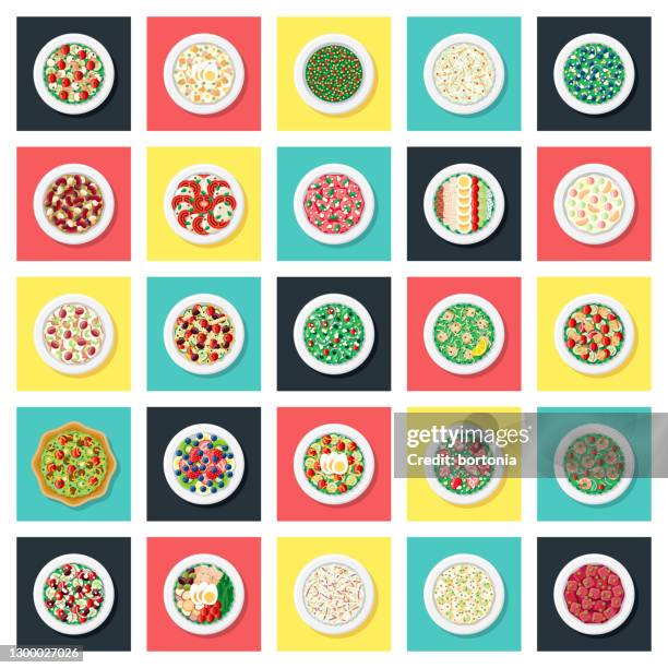 salads icon set - chef salad stock illustrations