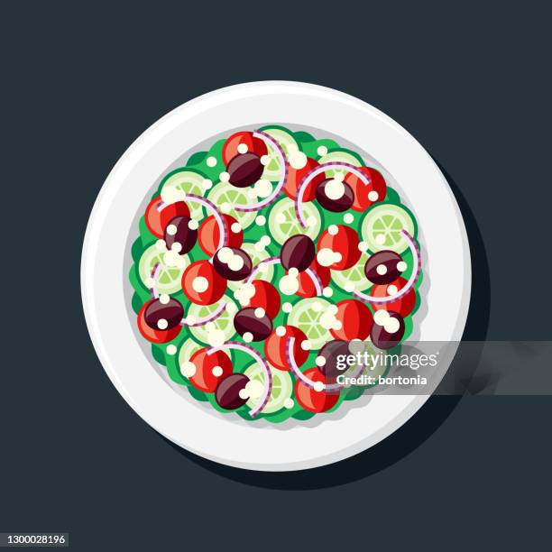 illustrazioni stock, clip art, cartoni animati e icone di tendenza di icona overhead dell'insalata greca - cucina greca