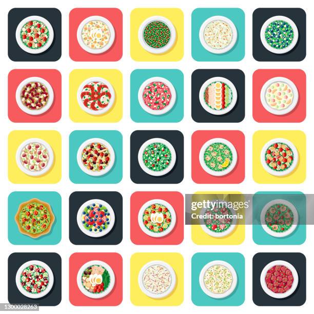salads icon set - chef salad stock illustrations