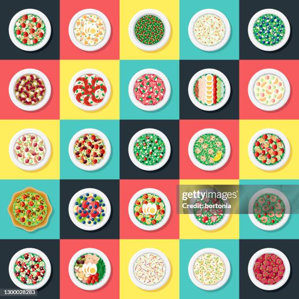 salads icon set - chef salad stock illustrations