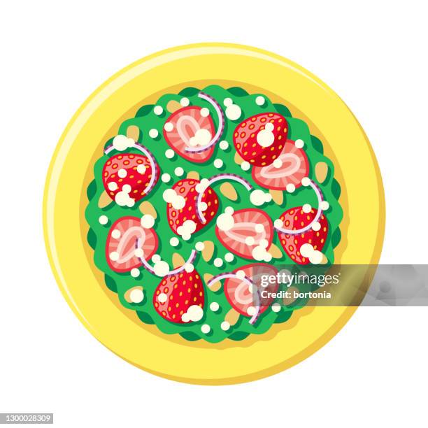 strawberry almond feta salad overhead icon - balsamic vinegar stock illustrations