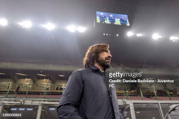 Head coach of Juventus Andrea Pirlo after the Coppa Italia semi-final match between FC Internazionale and Juventus at Stadio Giuseppe Meazza on...