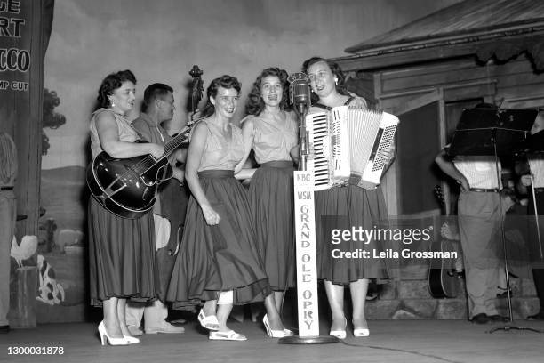 Country singer songwriters The Carter Family on stage at the Grand Ole Opry in 1951 in Nashville, Tennessee.