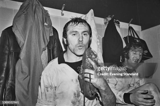 Footballer Brian Owen of Hereford United FC kisses his boot after a replay match against Newcastle United in the third round of the FA Cup, UK, 5th...