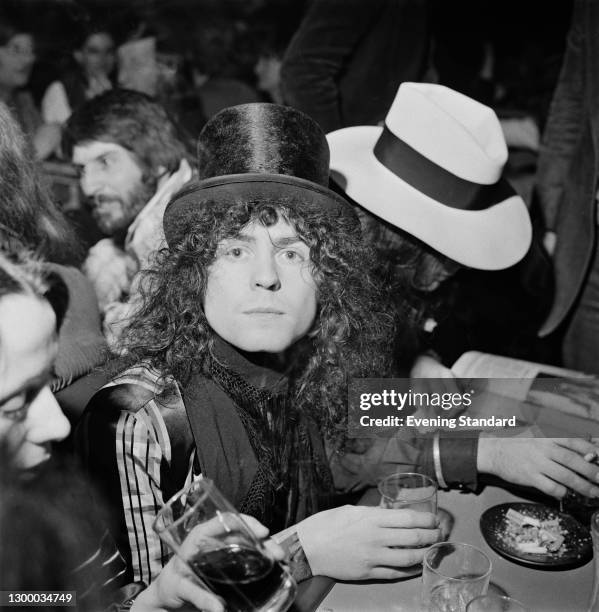 English singer, songwriter and musician Marc Bolan , lead singer of the band T. Rex, at the Disc Music Poll Awards in Piccadilly, London, UK, 10th...